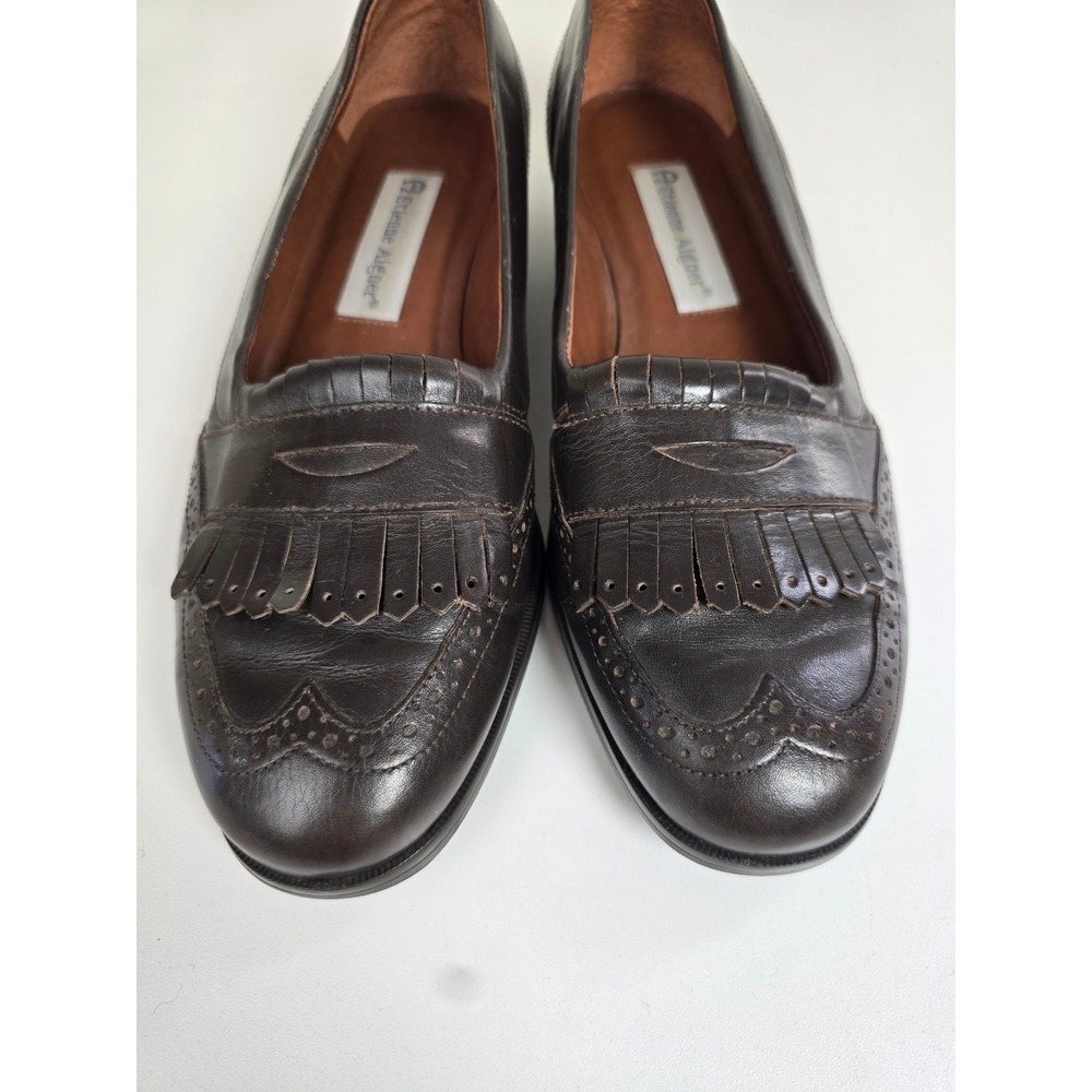 Etienne Aigner Kiltie Fringe Wingtip Brown Leather Penny Loafers Shoes 8.5 M - Picture 3 of 10